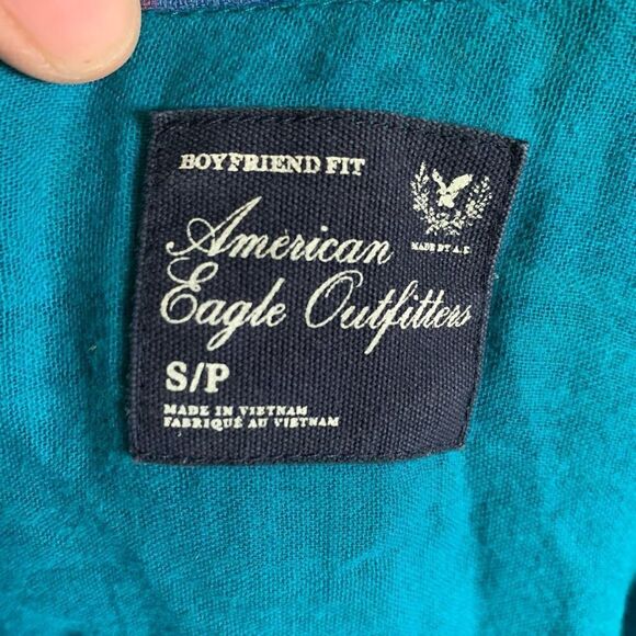 American Eagle plaid tartan S boyfriend fit button down shirt - Picture 3 of 3